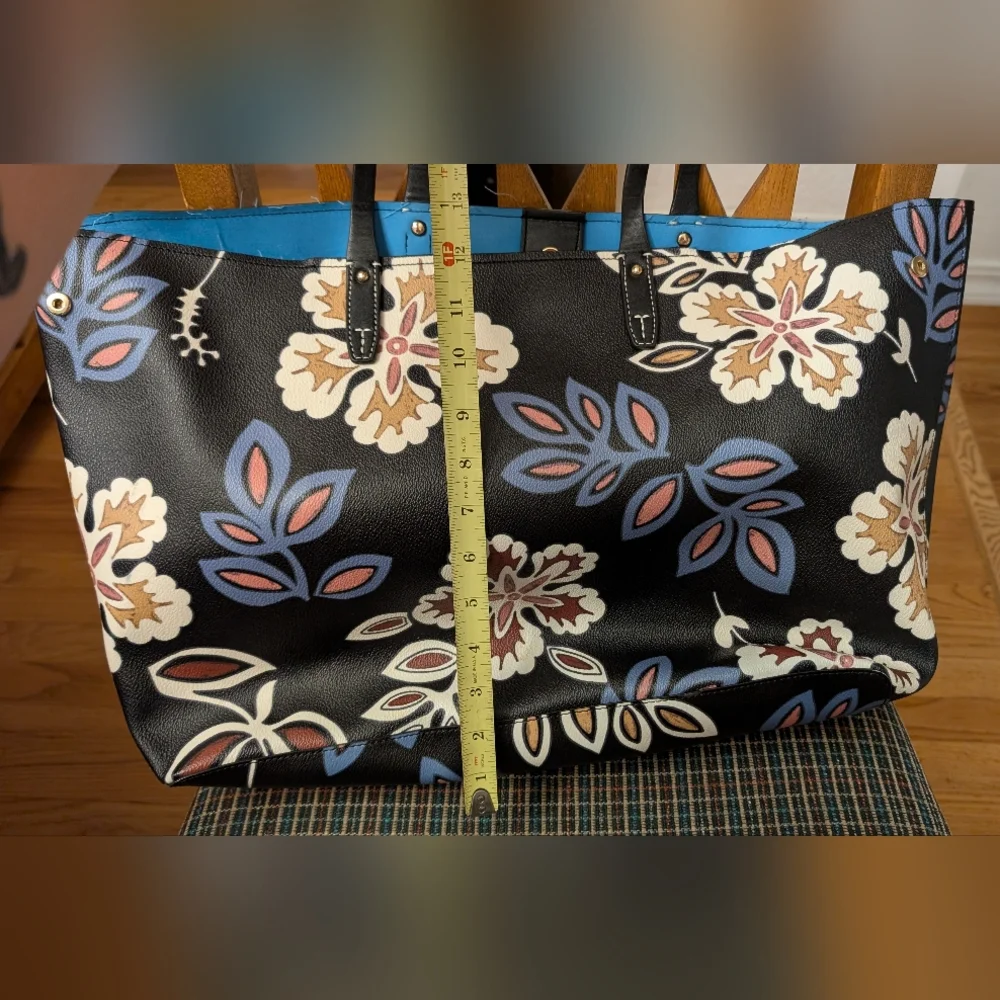 Tory Burch Black and Blue Floral Tote Bag - Picture 3 of 6